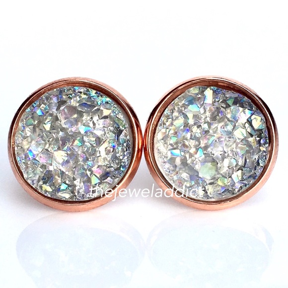 3 for 15🎀smokey Crystal faux Druzy studs - Picture 2 of 5